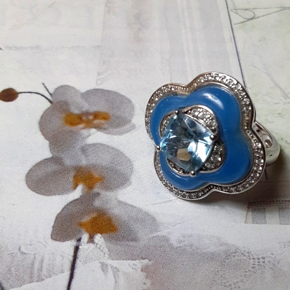 Jewelry - 925 Blue Topaz, Burmese Blue Jade and White Zircon.